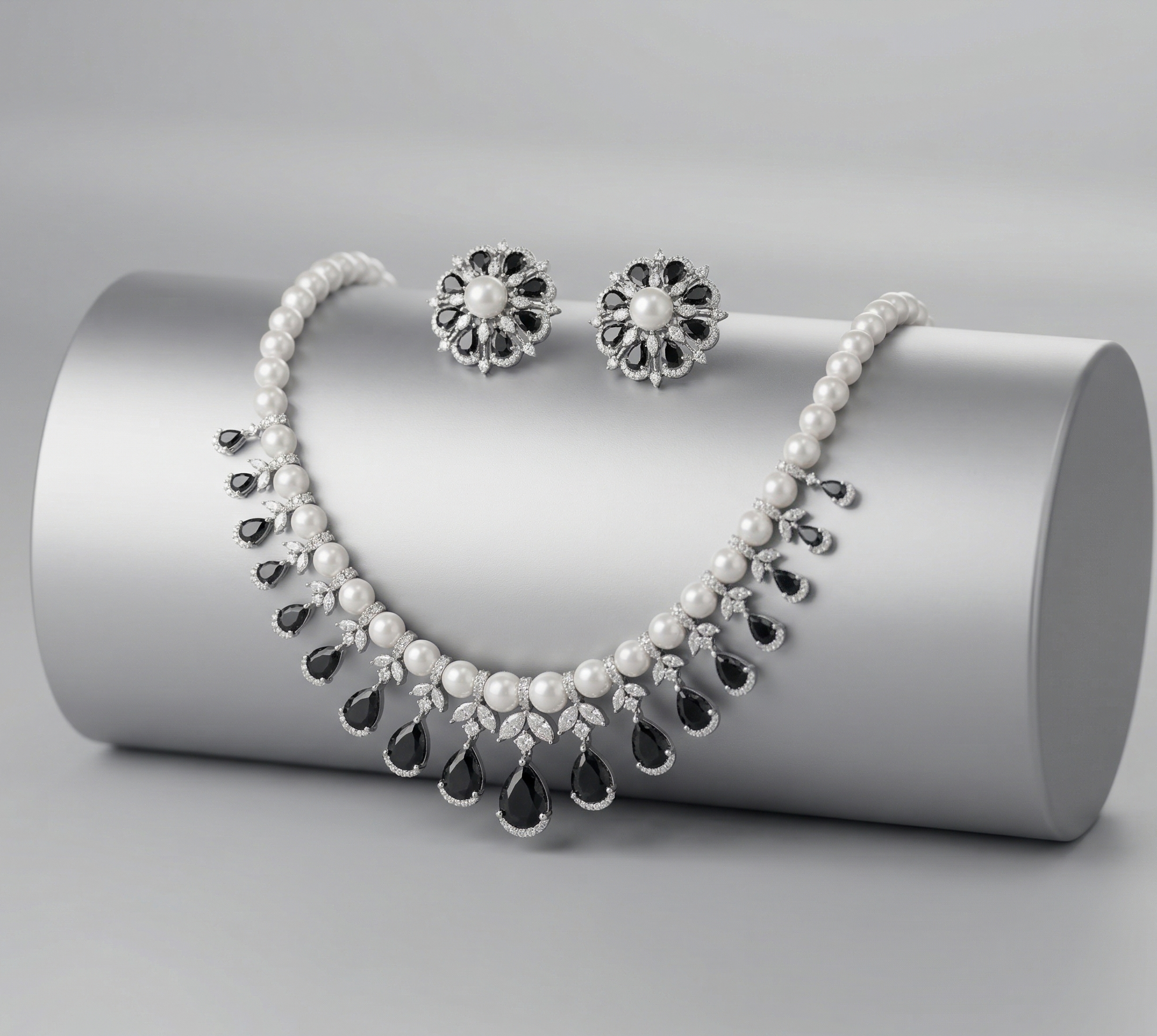 Black AD Stone Necklace set #J54