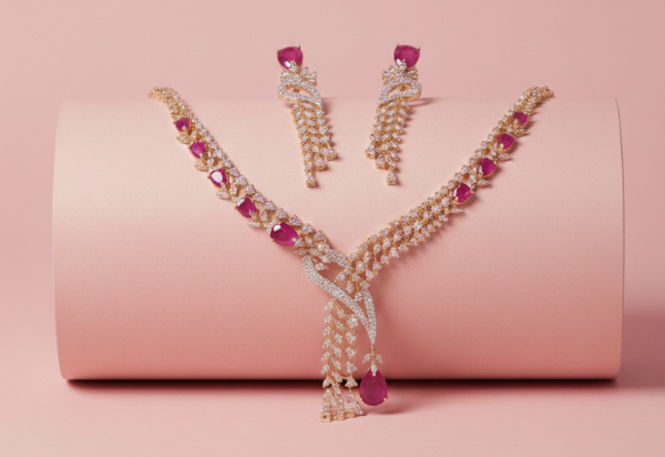 Dark Pink AD Necklace set #J1