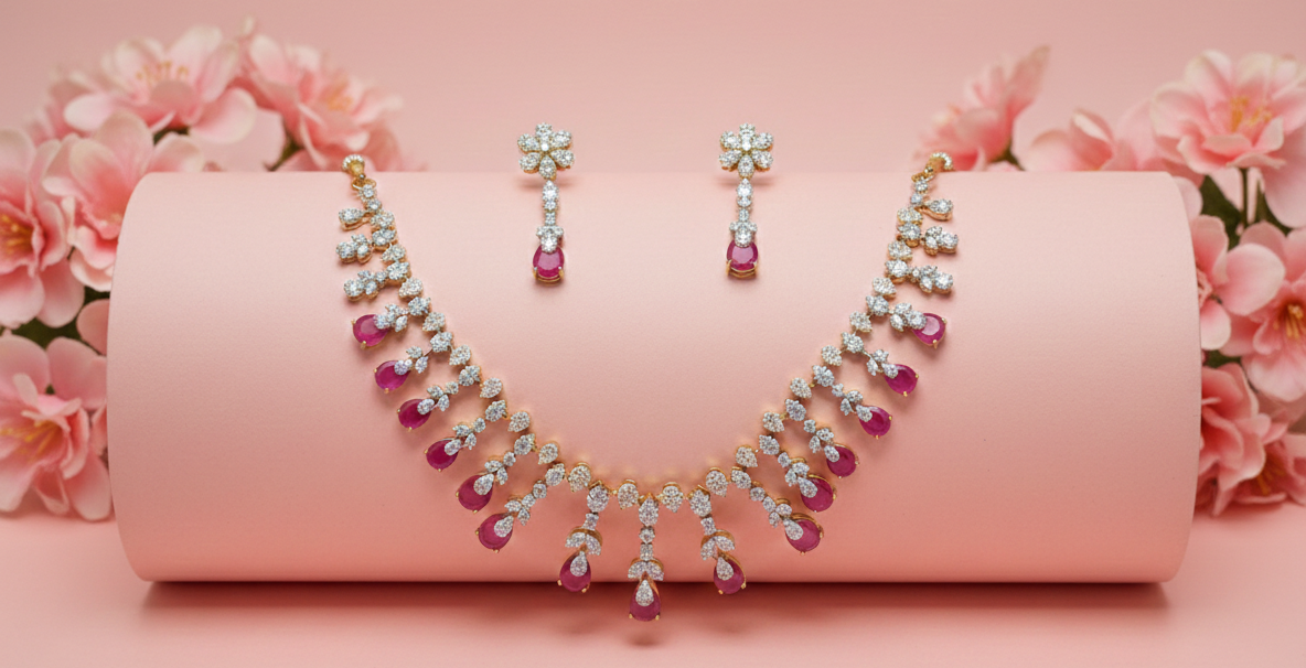 Dark Pink AD Necklace set #J11