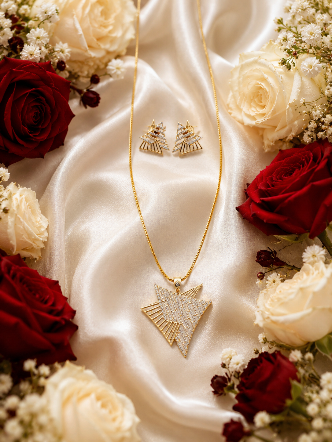 White & Gold AD Chain set #J113