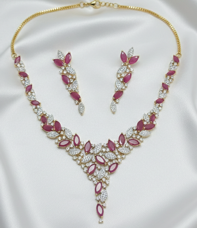 Dark Pink AD Necklace set #J13