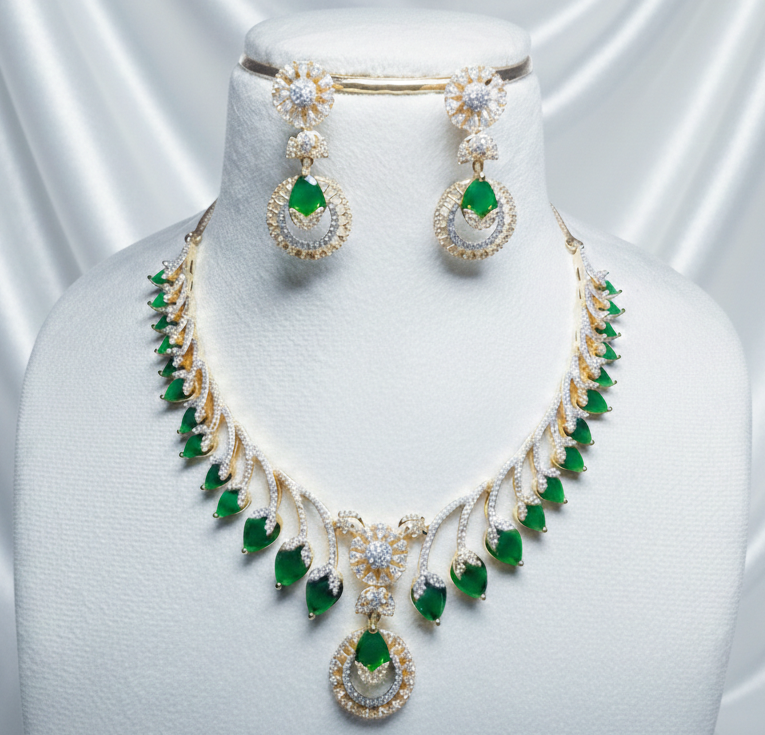 Dark Green AD Necklace set #J2