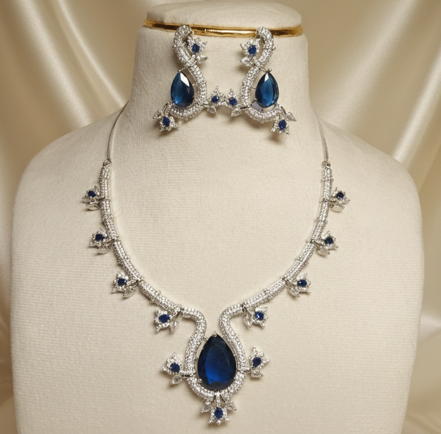 Navy Blue AD Necklace set #J23