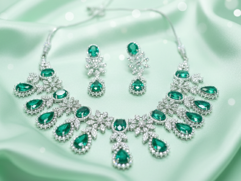 Emerald Green AD Necklace set #J24