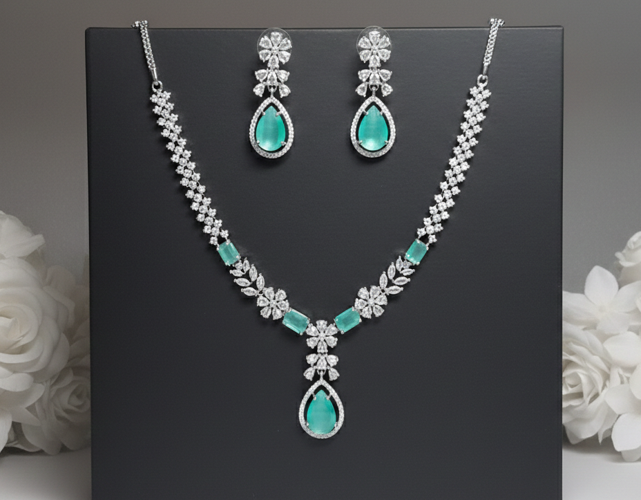 Soft Green AD Necklace set #J35