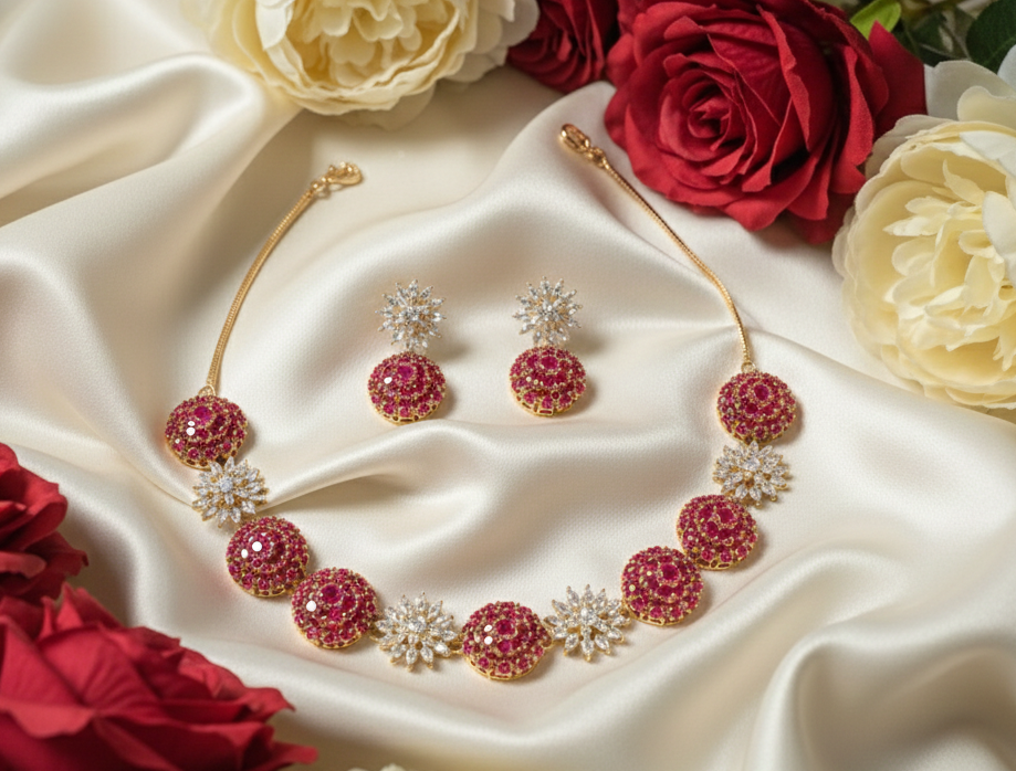 Red & White Necklace set #J37