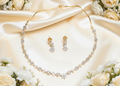 White & Gold AD Necklace set #J41