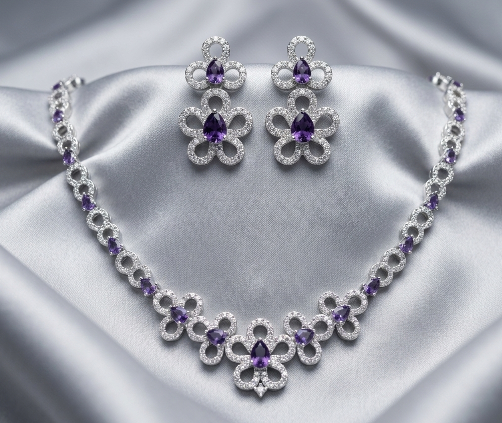 Dark Purple AD Necklace Set #J45