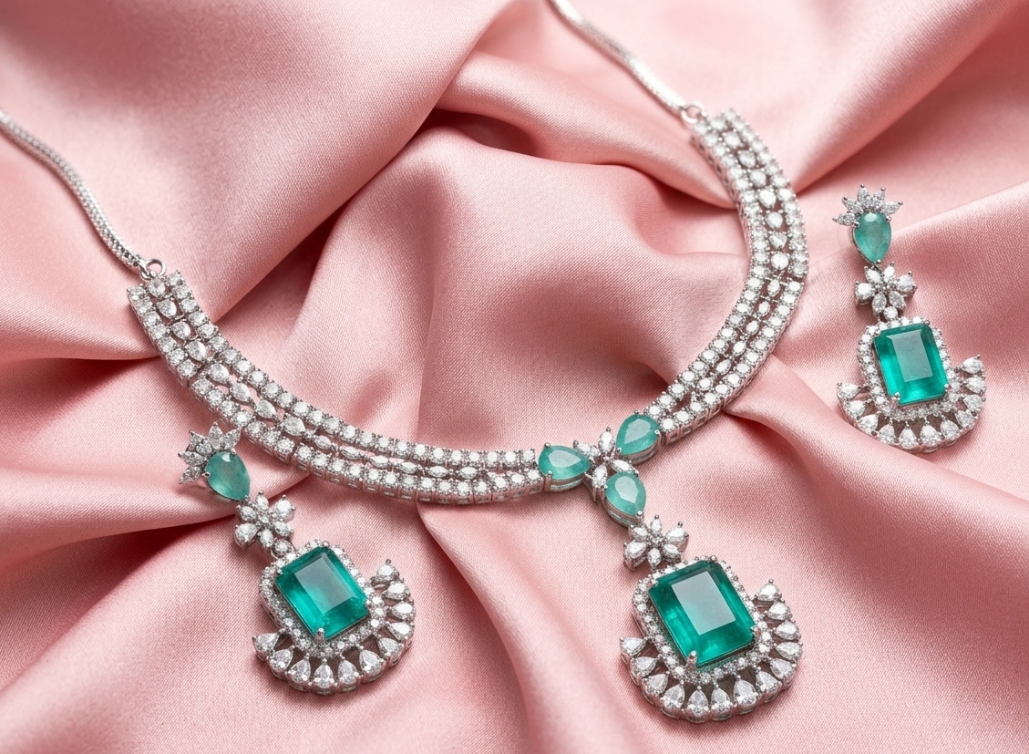 Emerald Green AD Necklace Set #J47