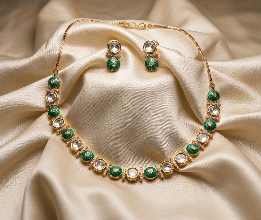 Myrtle Green Kundan Set #J49