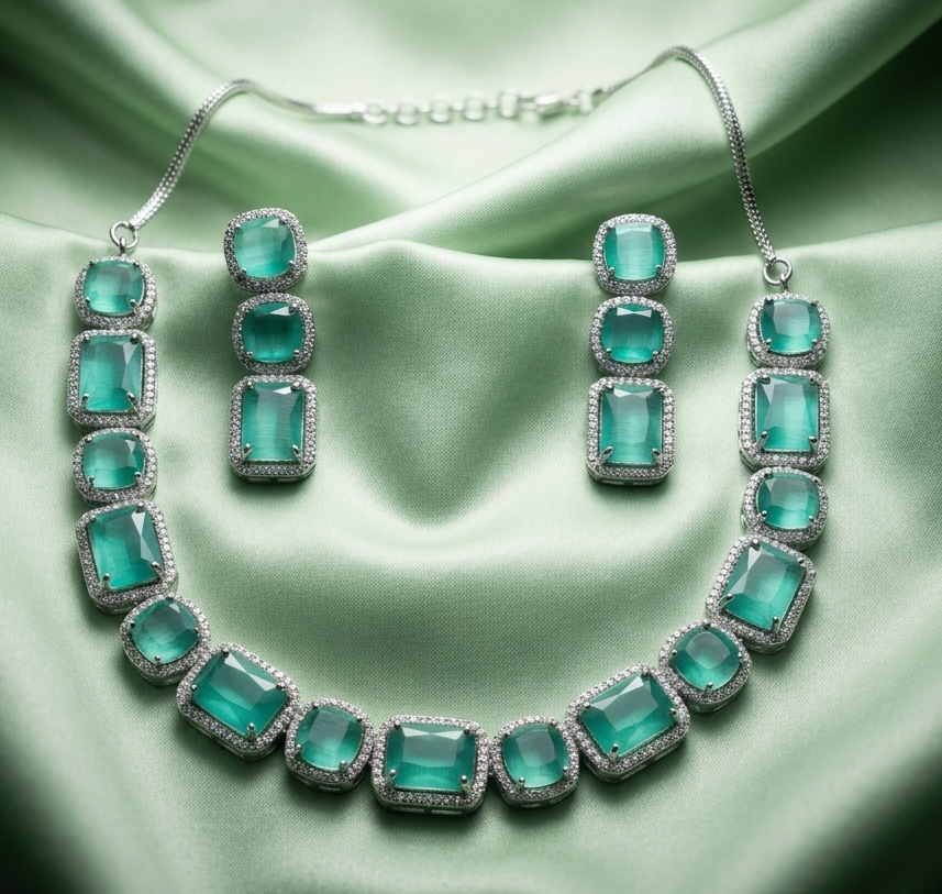 Emerald Green AD Necklace Set #J50
