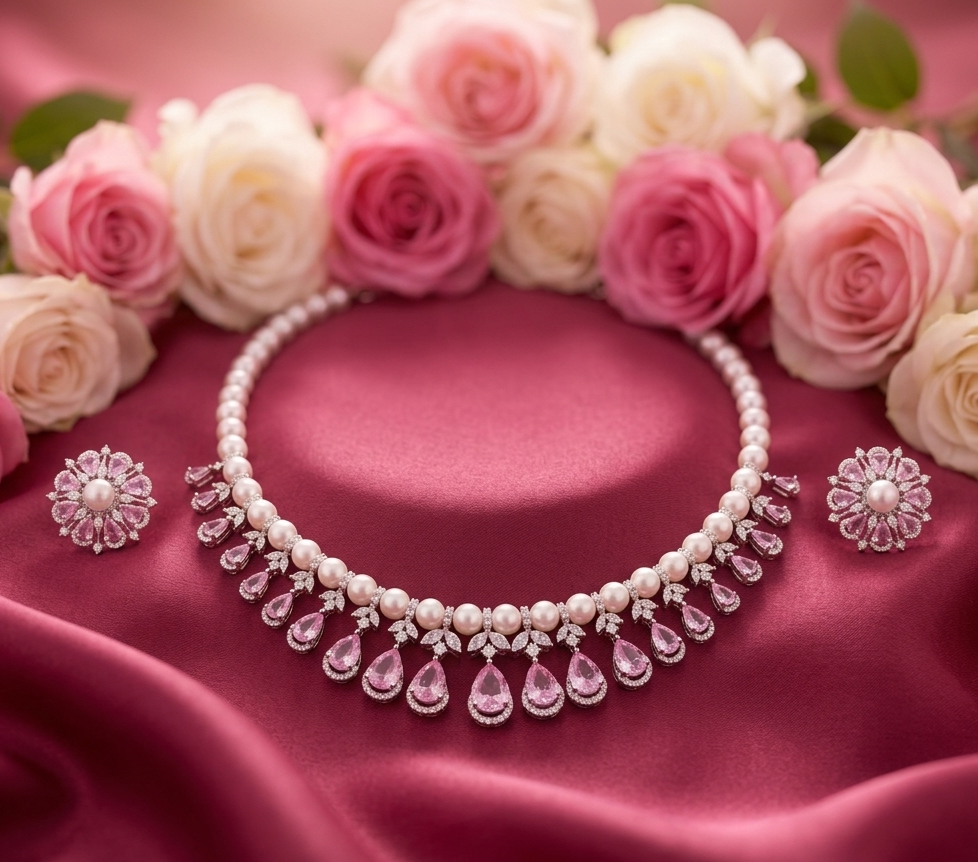 Baby Pink AD Necklace set #J53