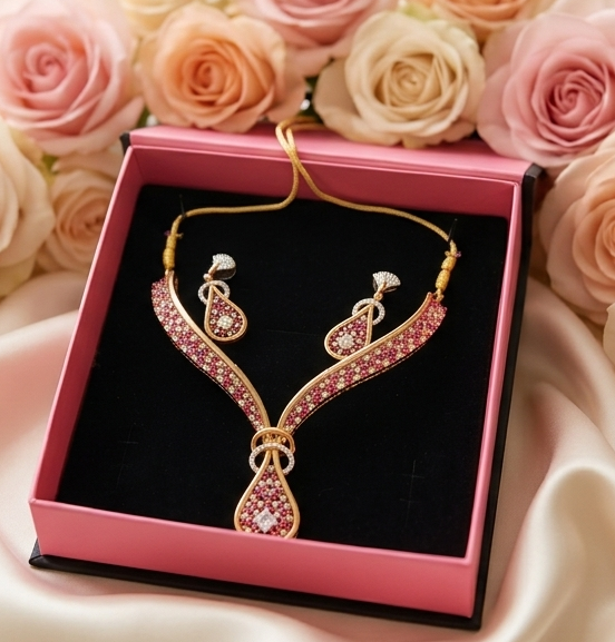 Dark Pink AD Necklace set #J55