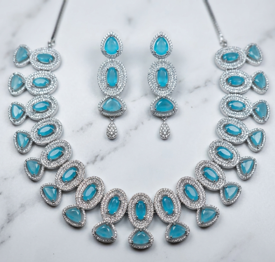 Sky Blue AD Necklace set #J71