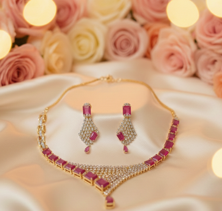 Dark Pink AD Necklace set #J8