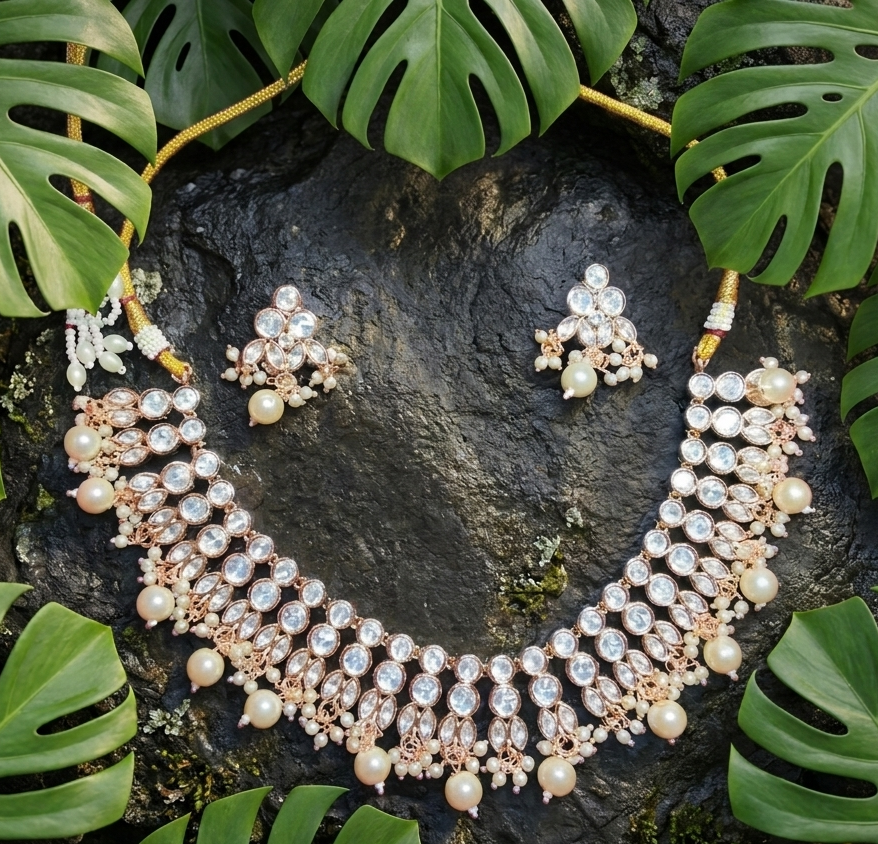 White Kundan Necklace set #J83